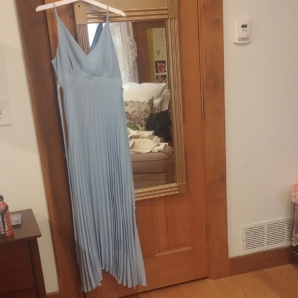 Elegant Light Blue Pleated Maxi Dress